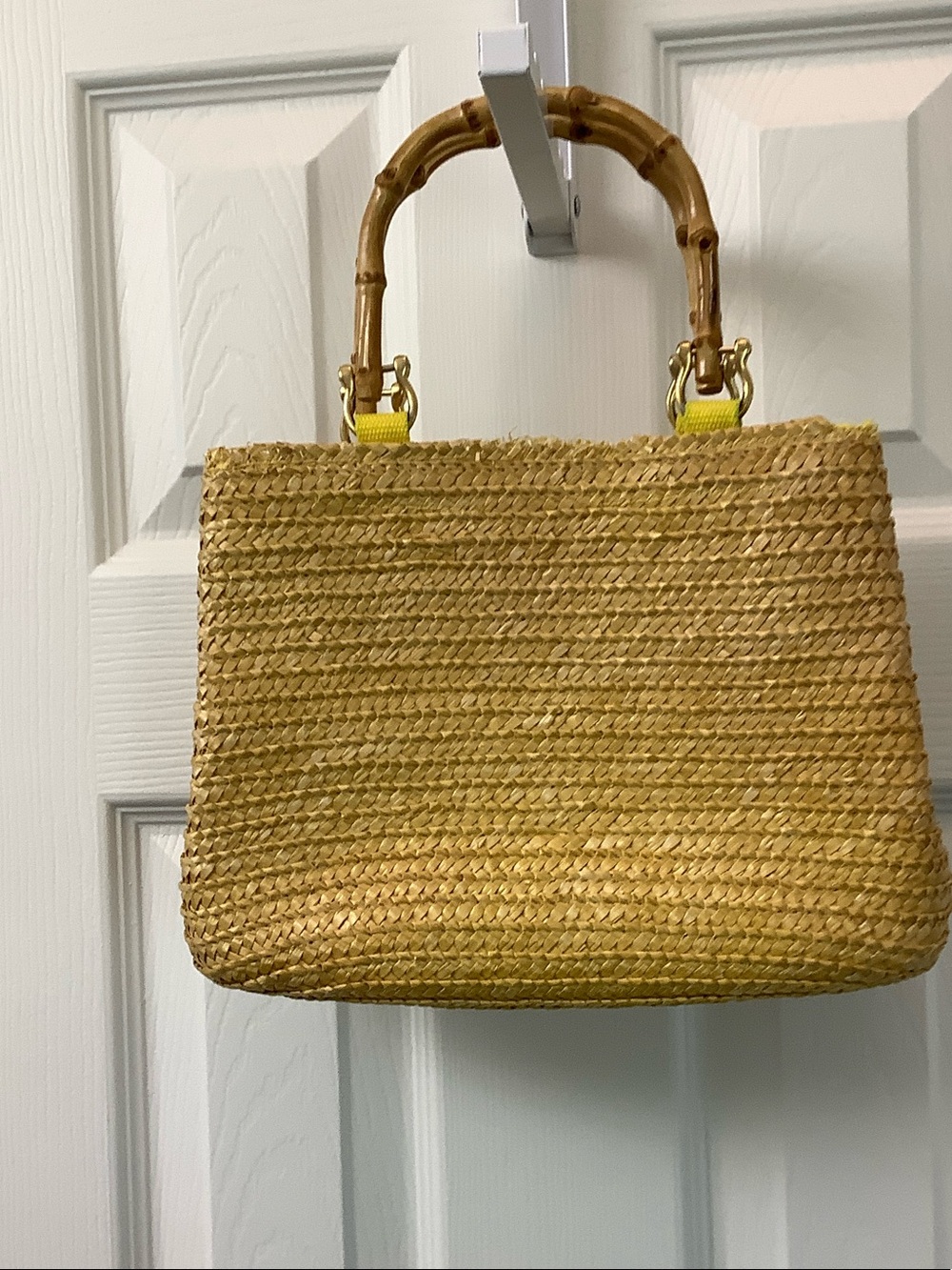 ST JOHNS BAY YELLOW HANDBAG WITH BAMBOO HANDLES
